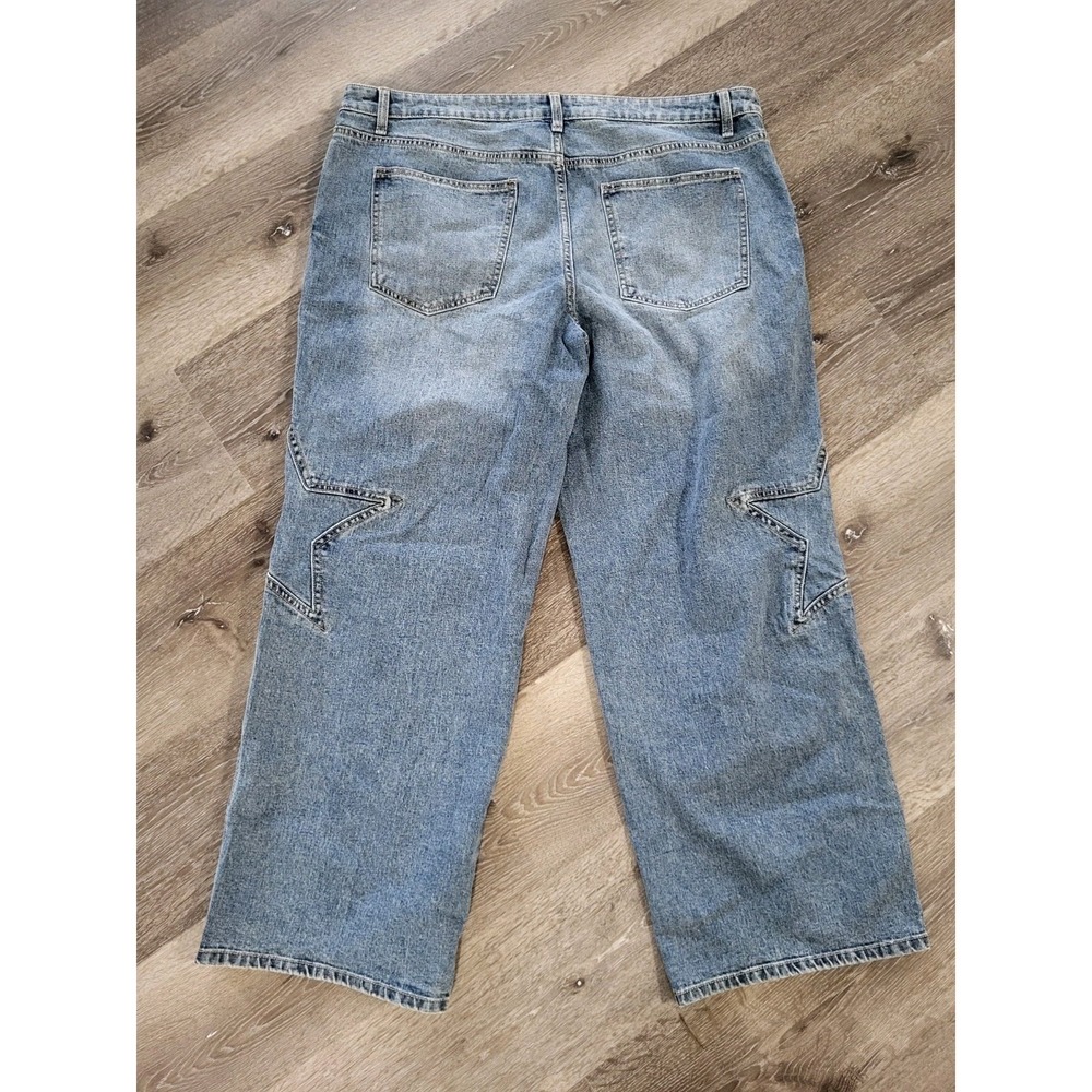 New Wide Leg Mid Rise Star Patch Denim Jeans No Boundaries Sz 20 - Picture 4 of 8